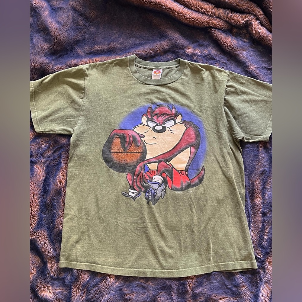 Vintage 1995 Taz Attack Looney Tunes Green T-shirt Size L
